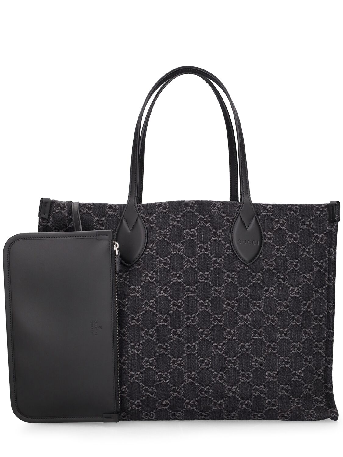 Gucci Large Ophidia Gg Denim Tote Bag In Grey,black