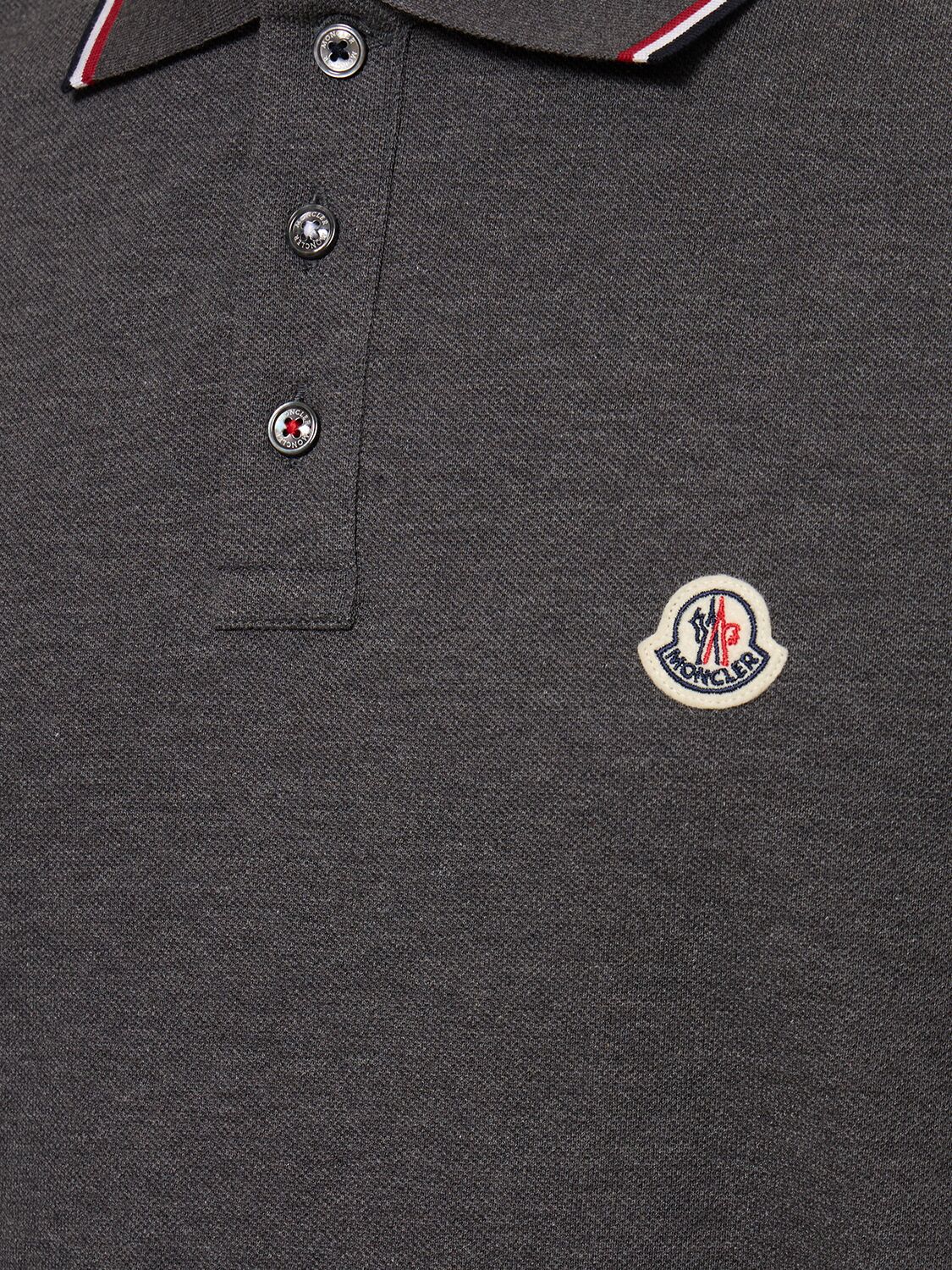 Shop Moncler Logo Patch Cotton Polo Shirt In Black