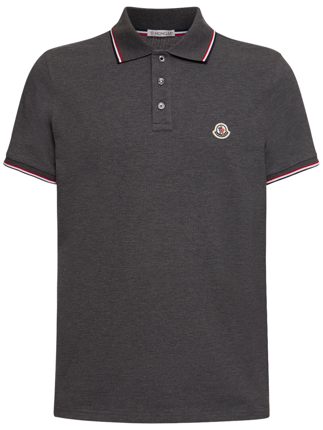 Moncler Logo Patch Cotton Polo Shirt In Black