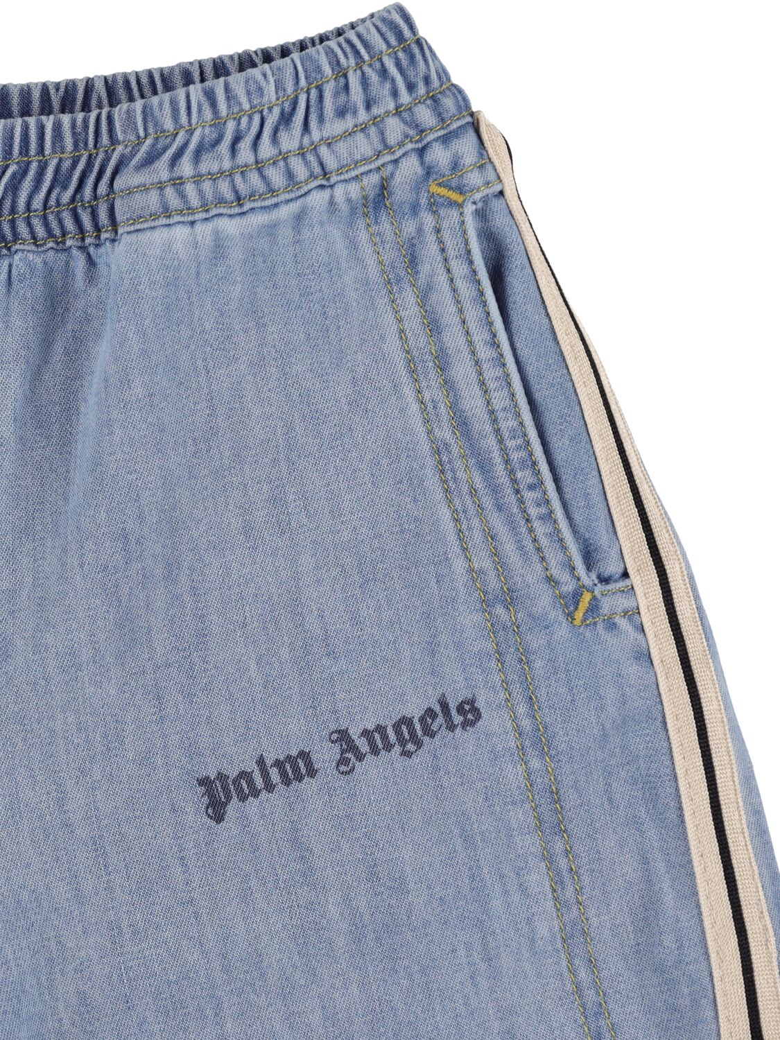 Shop Palm Angels Pa Track Cotton Chambray Boxer Shorts In Blue