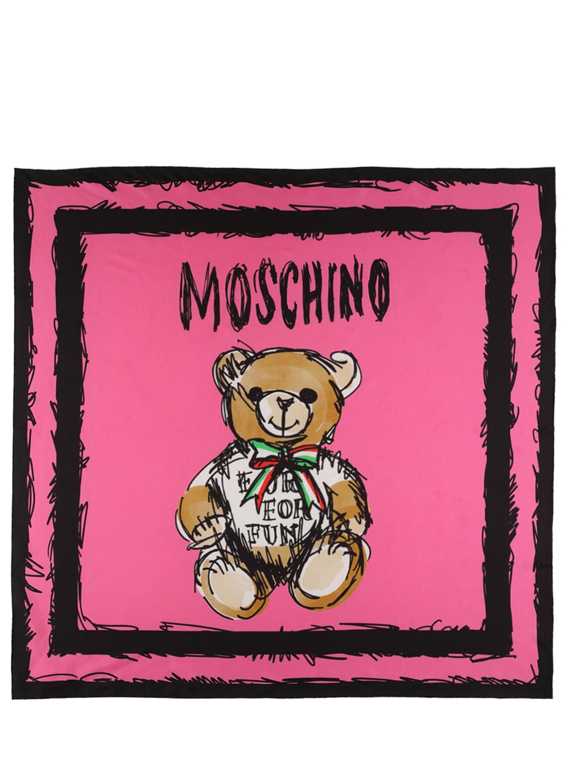 Moschino Teddy Bear Silk Twill Scarf In Fuchsia