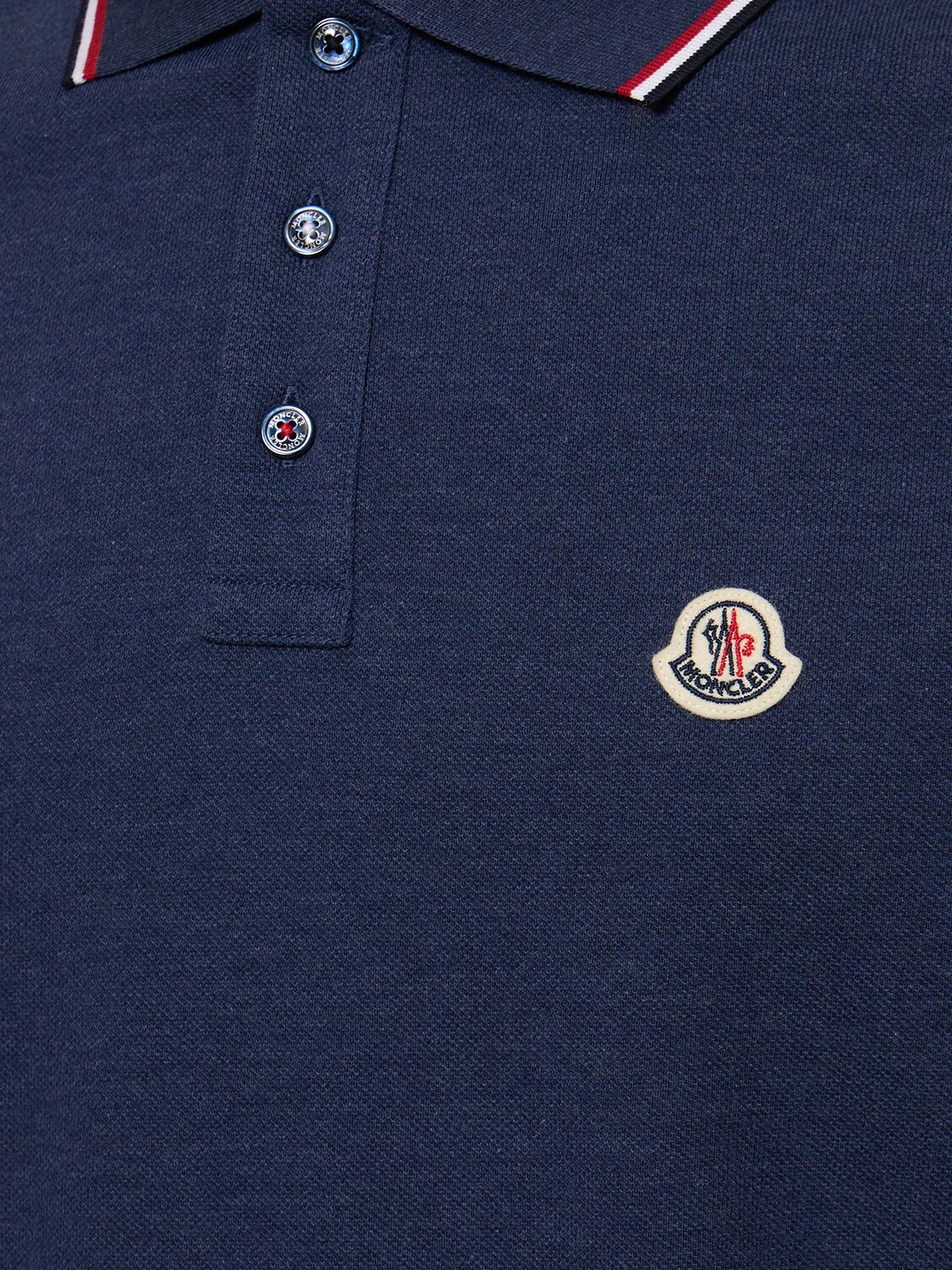 Shop Moncler Logo Patch Cotton Polo Shirt In Blue