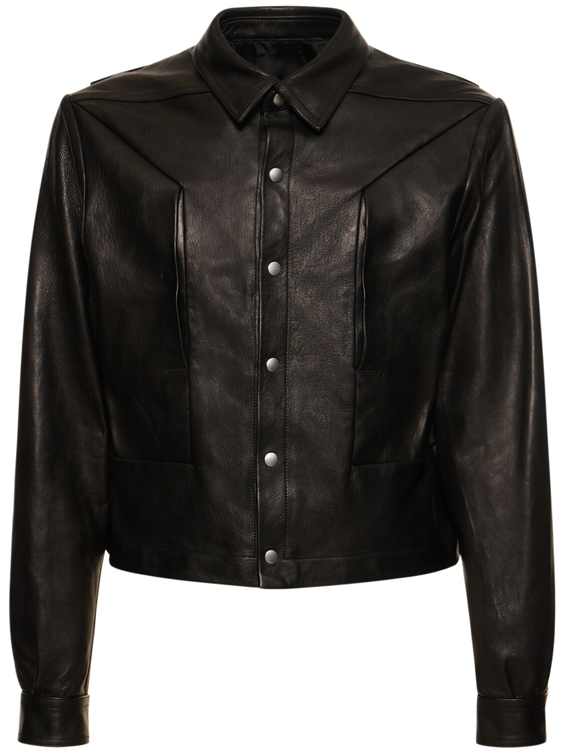 Shop Rick Owens Alice Strobe Leather Overshirt In Black