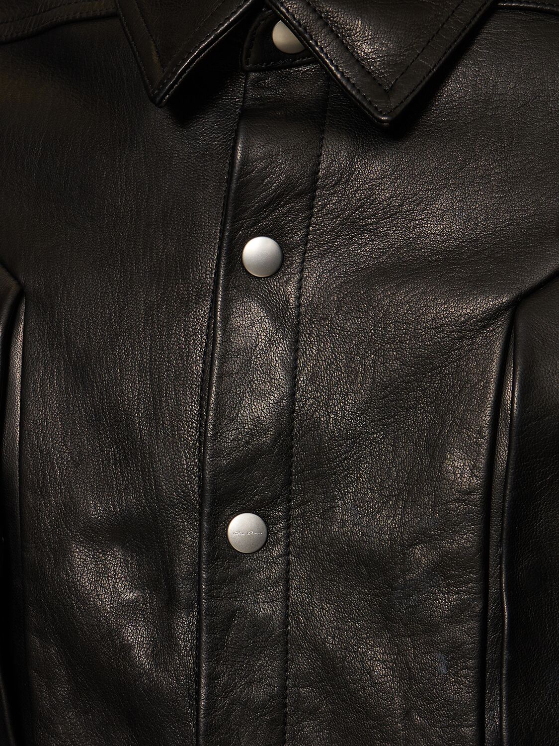 Shop Rick Owens Alice Strobe Leather Overshirt In Black
