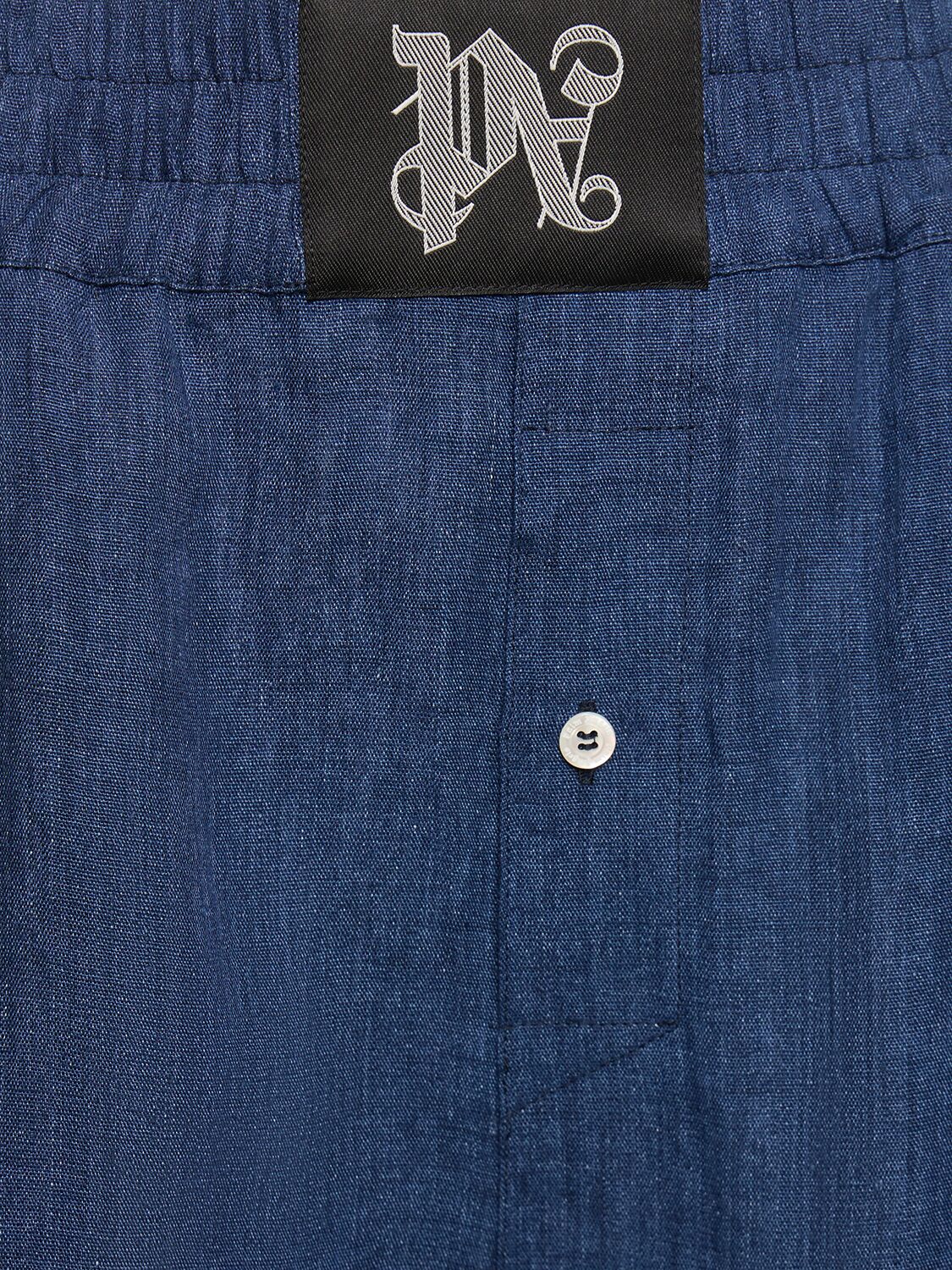Shop Palm Angels Monogram Linen Boxer Shorts In Indigo