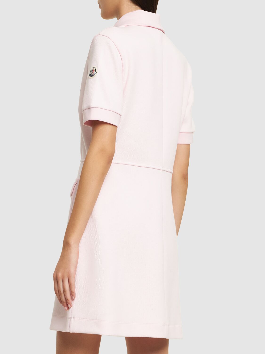 Shop Moncler Stretch Cotton Blend Piquet Polo Dress In Rose