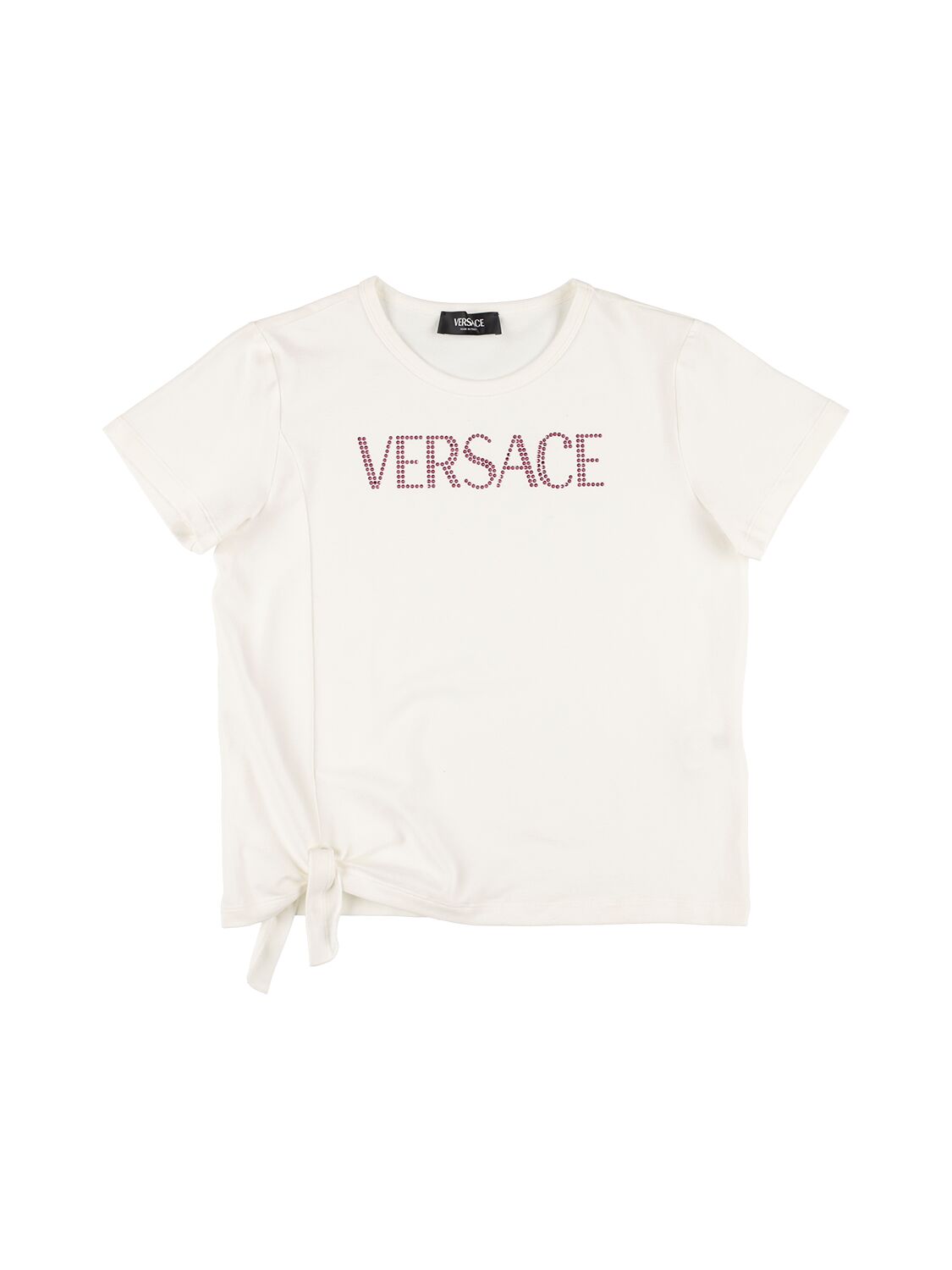 Versace Kids' Embroidered Cotton Jersey T-shirt In White,pink