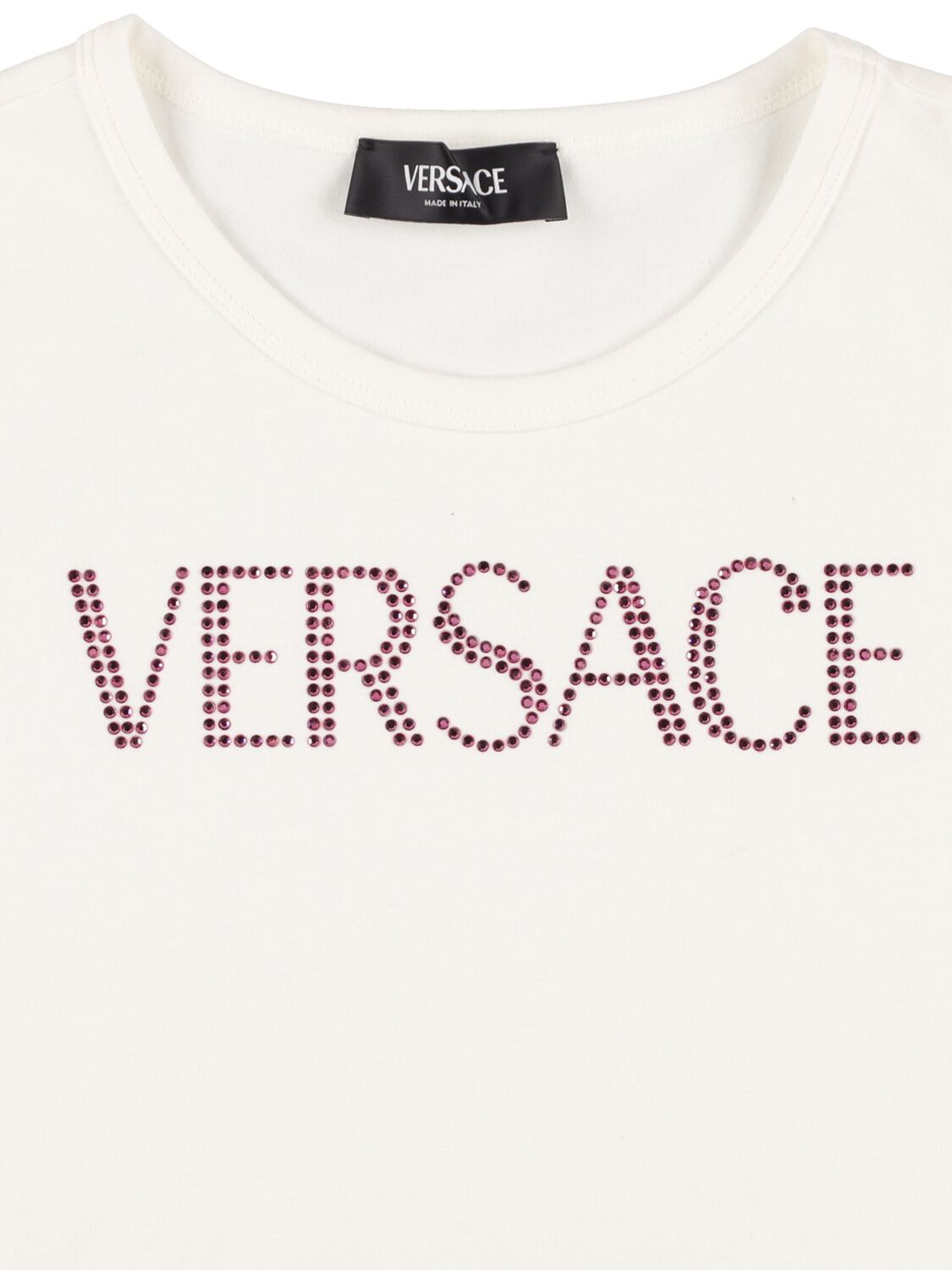 Shop Versace Embroidered Cotton Jersey T-shirt In White,pink
