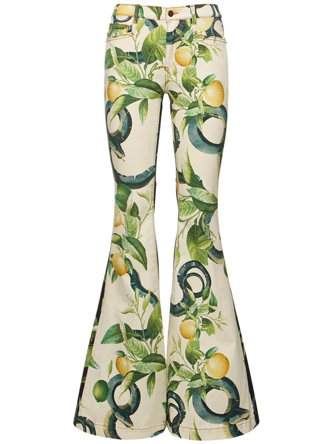 Roberto Cavalli Printed Mid Rise Flared Trousers In Multi Ivory