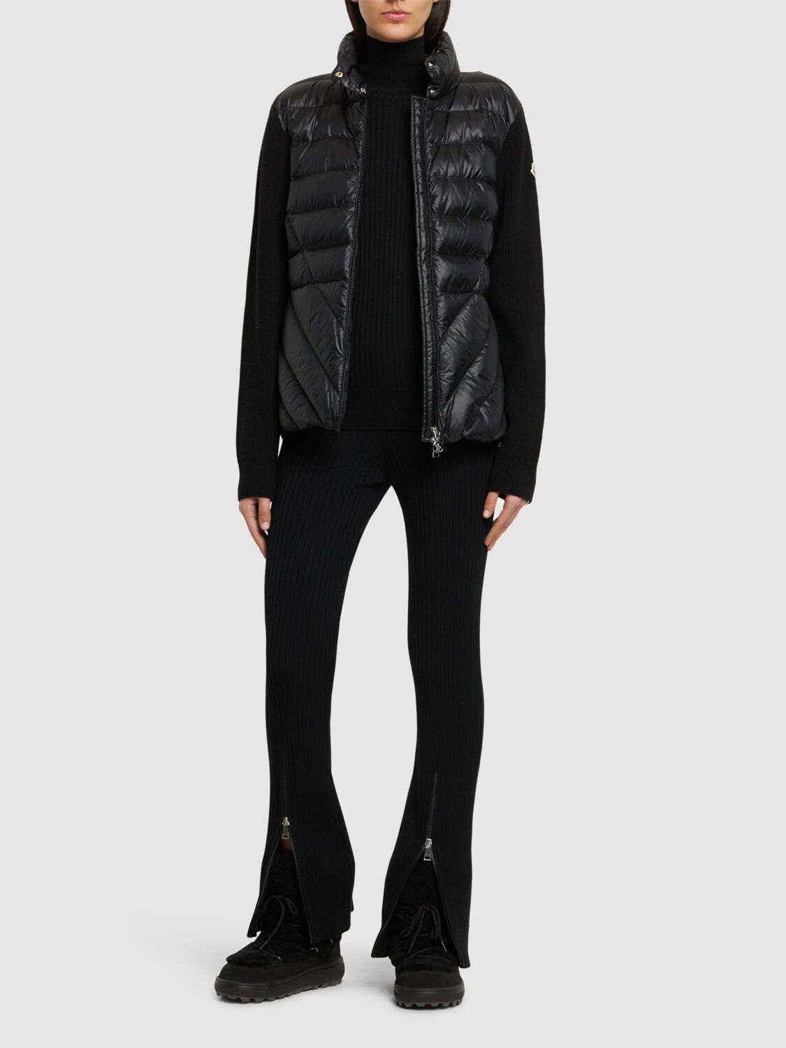 Shop Moncler Tricot Wool Blend Down Cardigan In Black