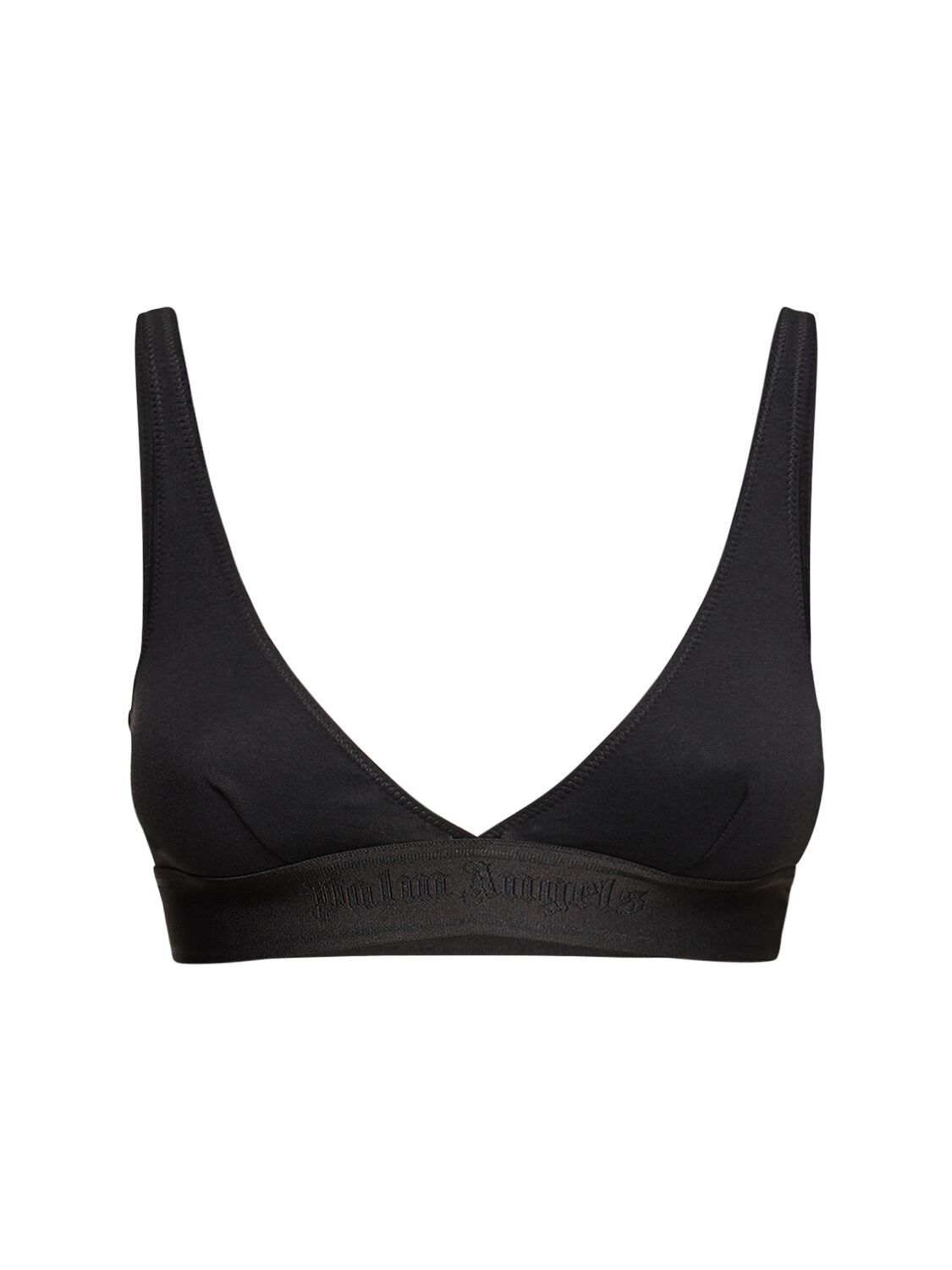 Palm Angels Logo Tape Cotton Triangle Bra Top In Black