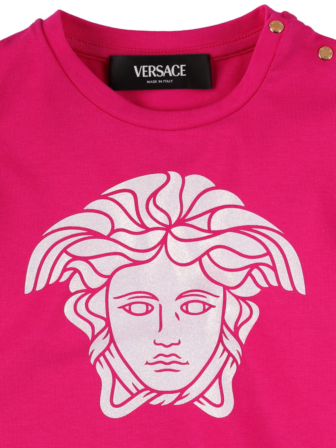 Shop Versace Printed Cotton Jersey T-shirt In Fuchsia