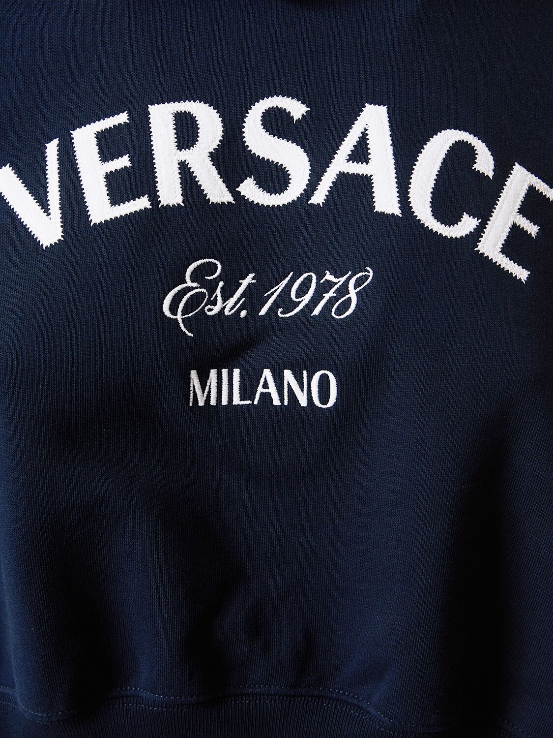 Shop Versace Logo Jersey Sweatshirt In Navy,white