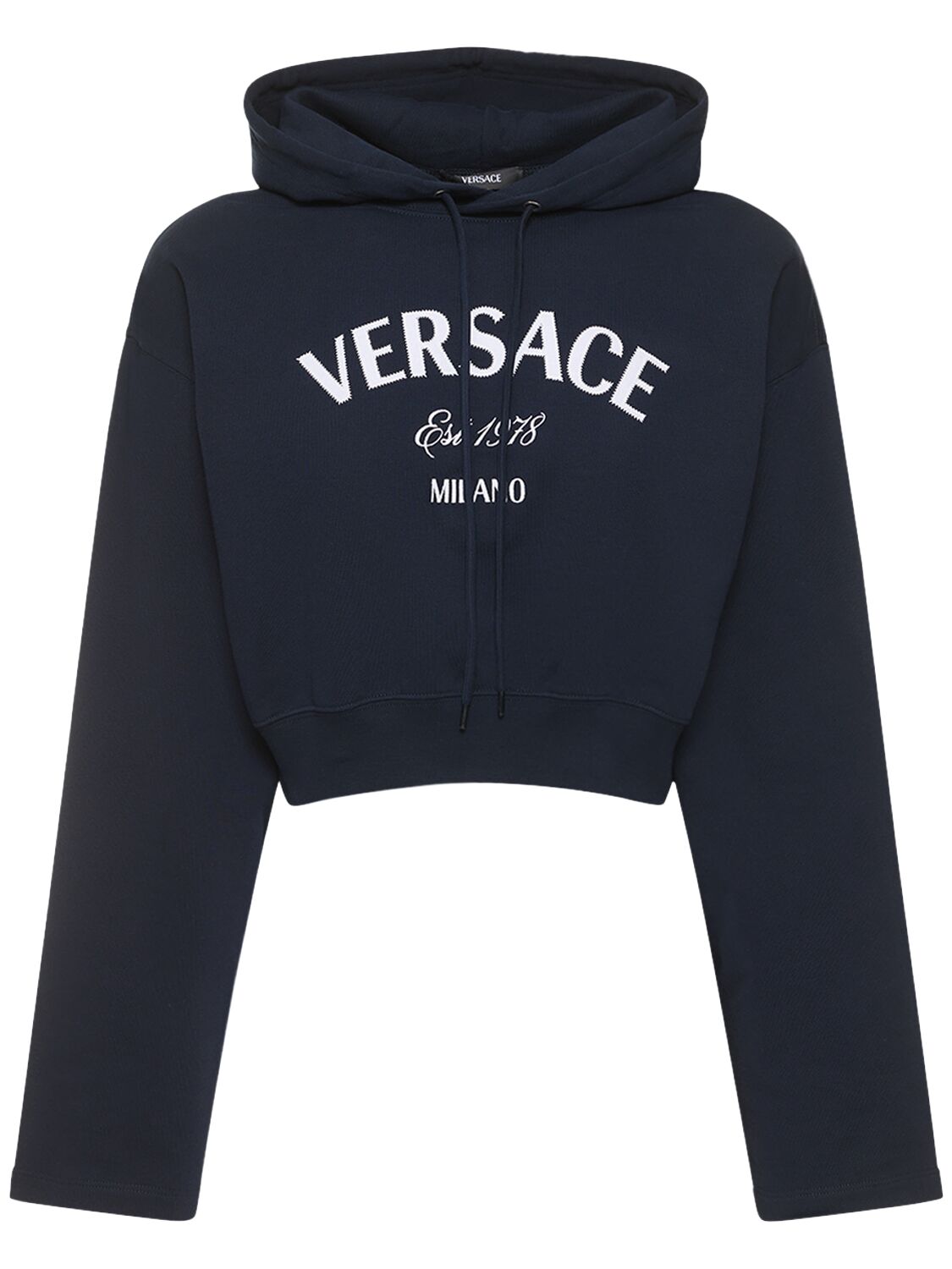 Versace Logo Jersey Sweatshirt In Navy,white