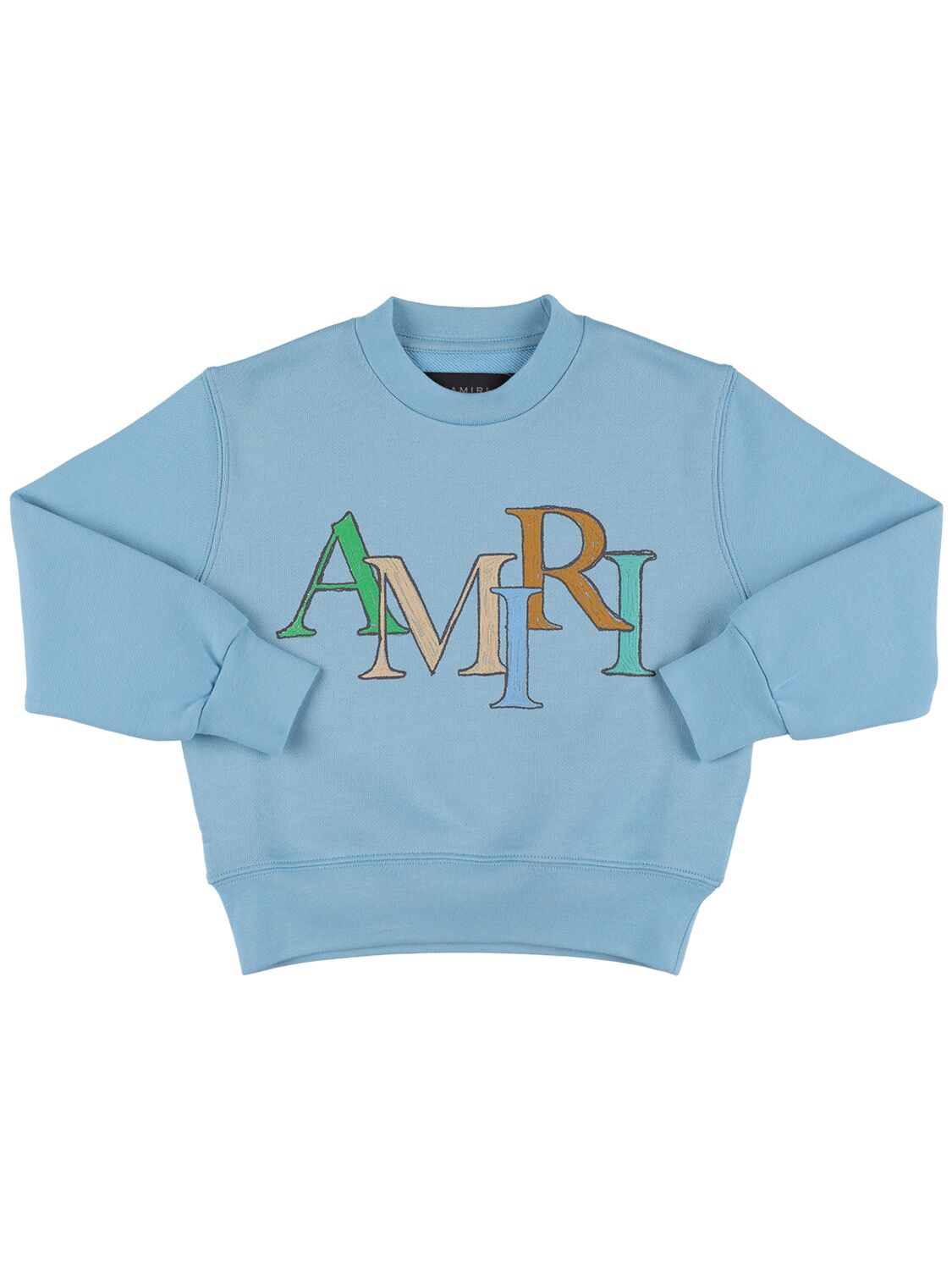 Amiri Kids' Logo Print Cotton Sweatshirt In Light Blue