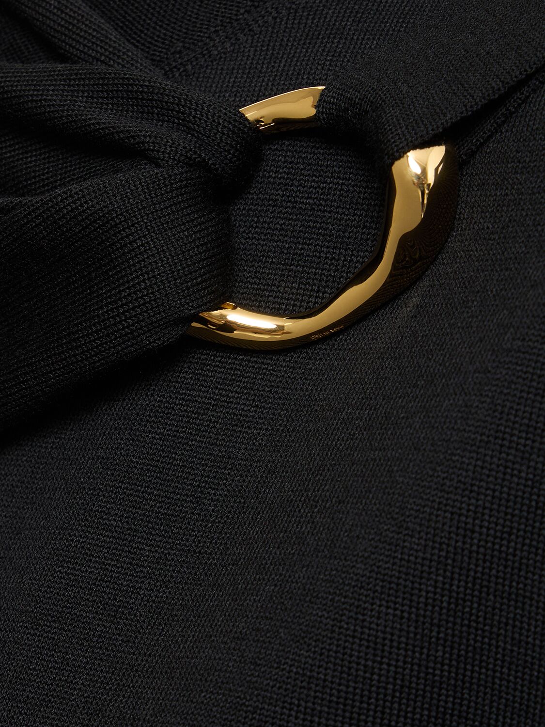 Jil Sander Wool Knit Long Sleeve Top W/ Ring Detail In Black