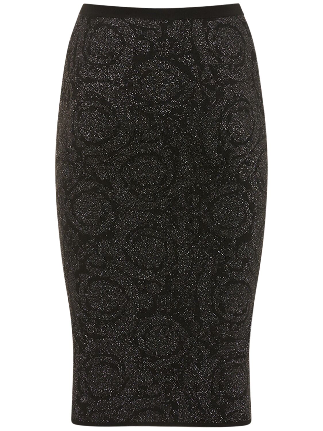 Shop Versace Barocco Lurex Knit Midi Skirt In Multi,black