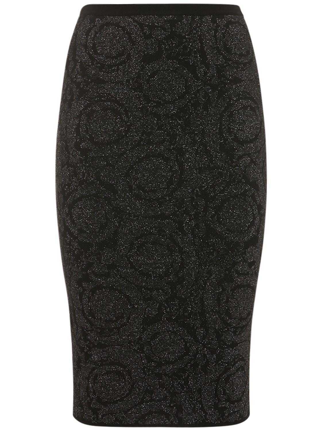 Versace Barocco Lurex Knit Midi Skirt In Multi,black