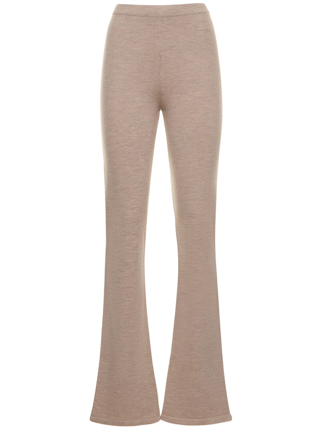 Magda Butrym Wool Blend Knit Straight Trousers In Beige