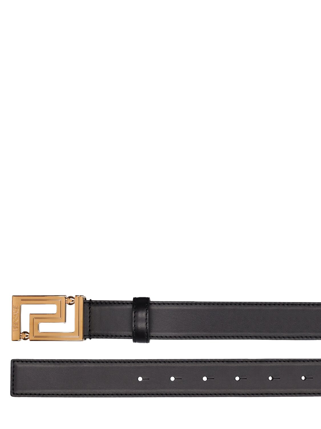 Shop Versace 30mm Greca Leather Belt In Black,gold