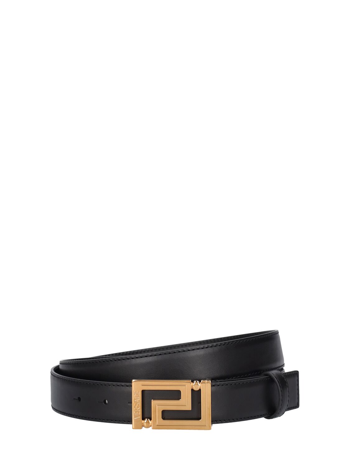Versace 30mm Greca Leather Belt In Black,gold