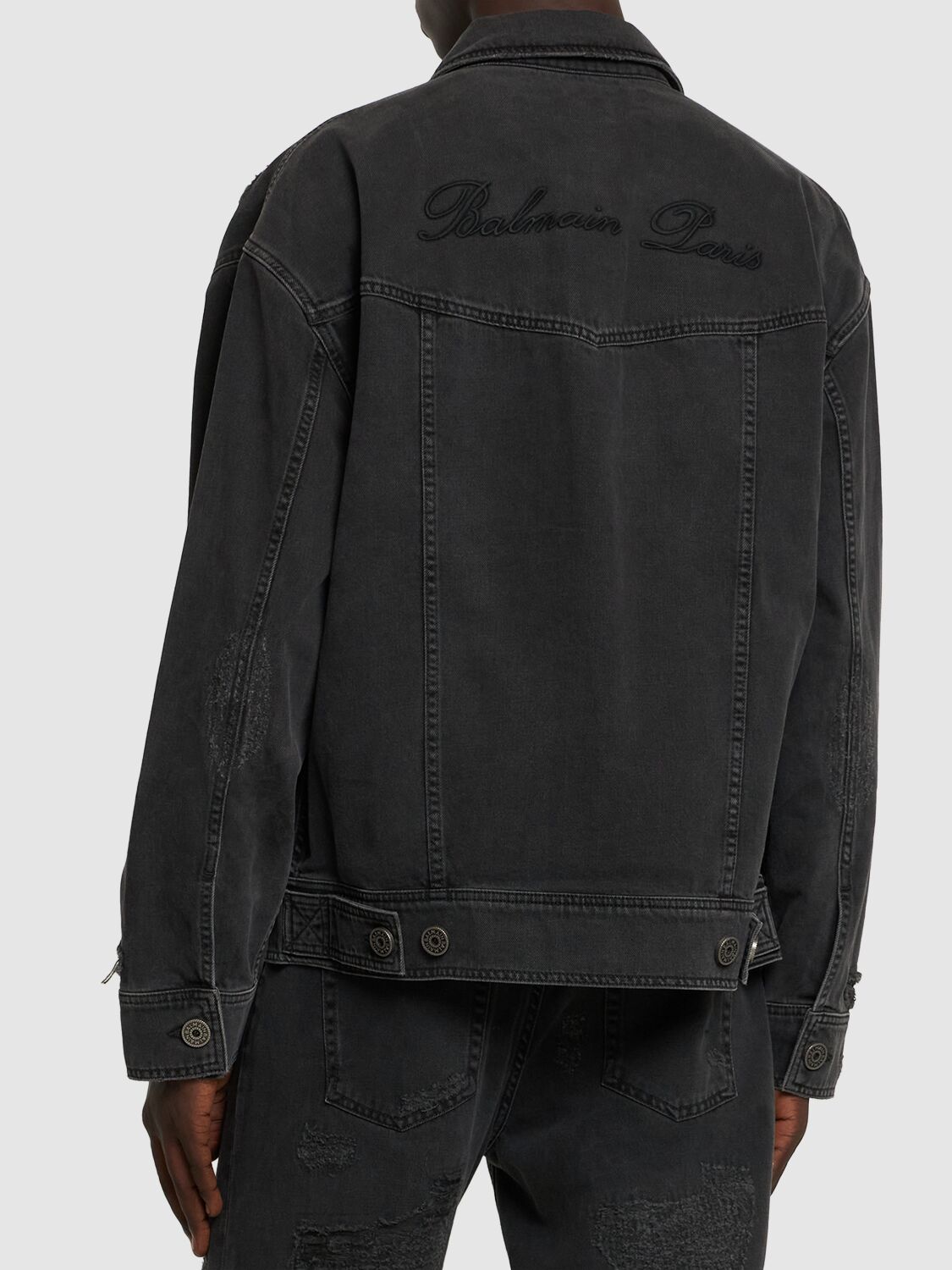 Shop Balmain Regular Cotton Denim Jacket In Black