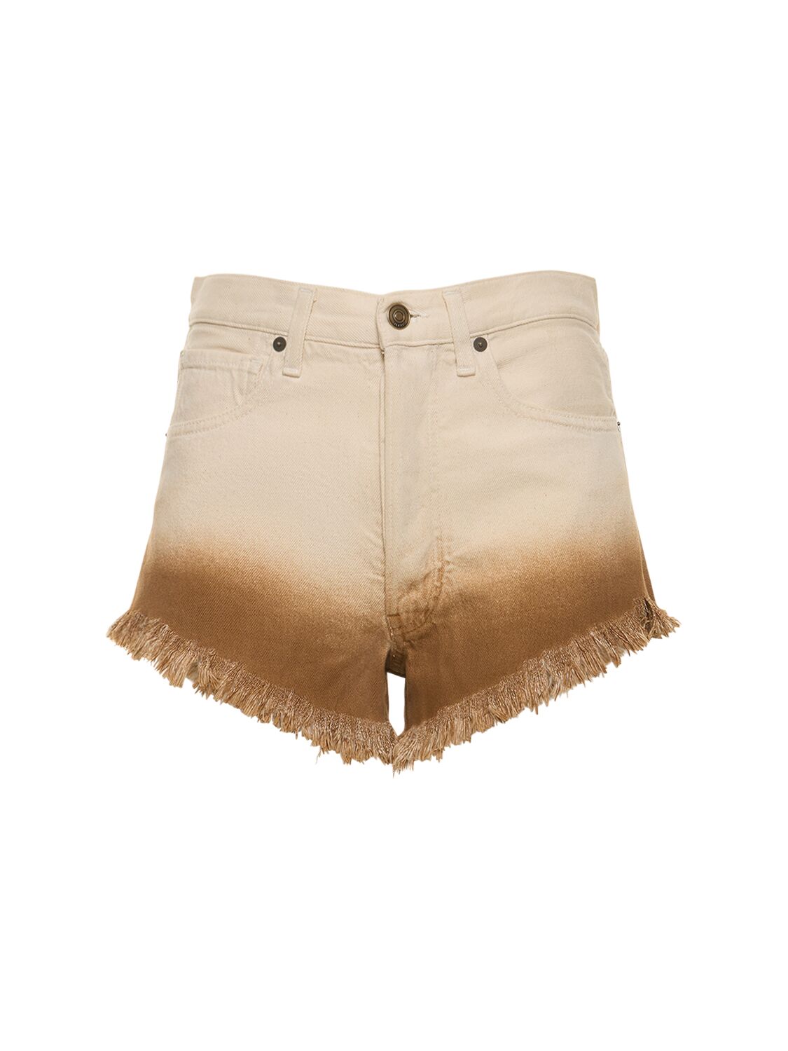 Shop Alanui Bright Hues Frayed Denim Shorts In White,brown
