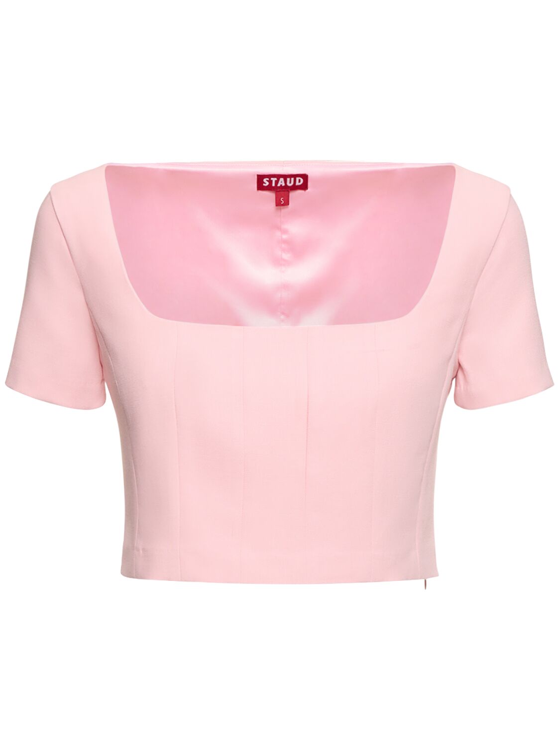 Shop Staud Anya Short Sleeve Crop Top In Rosa