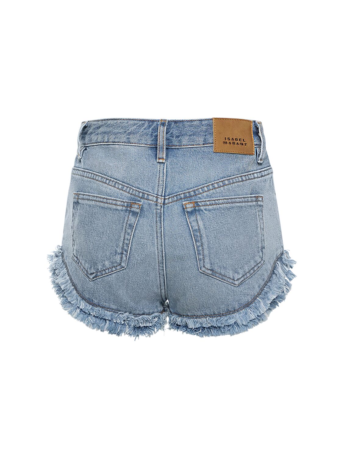 Shop Isabel Marant Eneidao Fringed Cotton Denim Shorts In Ice Blue