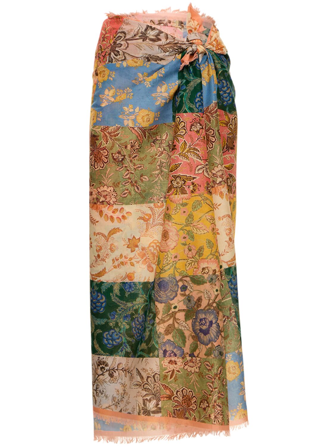 Zimmermann Printed Cotton Pareo Skirt In Patch Floral