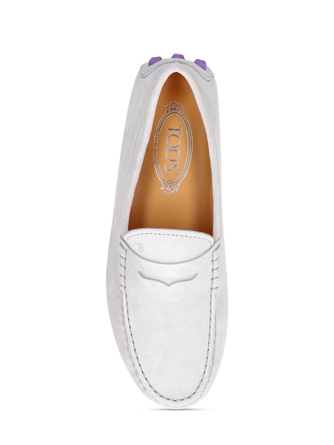Shop Tod's Gommini Macro Suede Loafers In Light Grey,purp