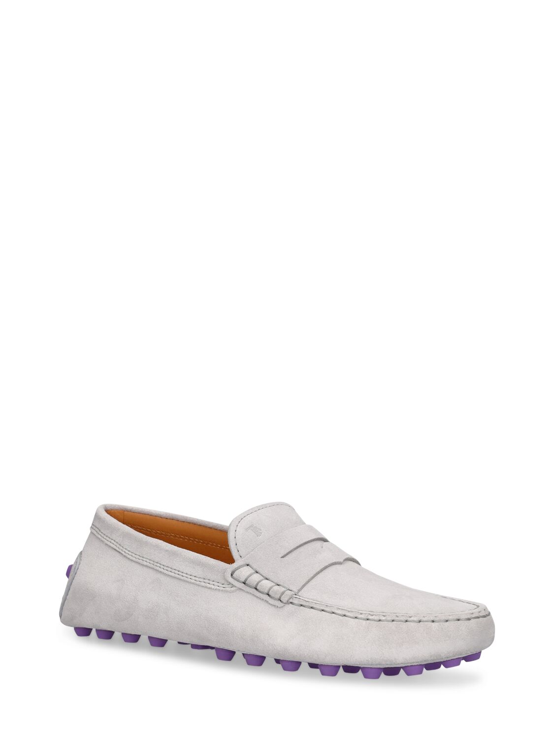 Shop Tod's Gommini Macro Suede Loafers In Light Grey,purp