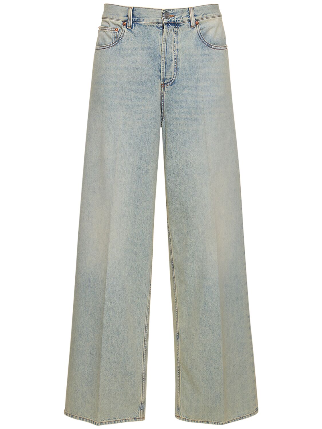 Shop Valentino V Detail Denim Loose Jeans In Blue