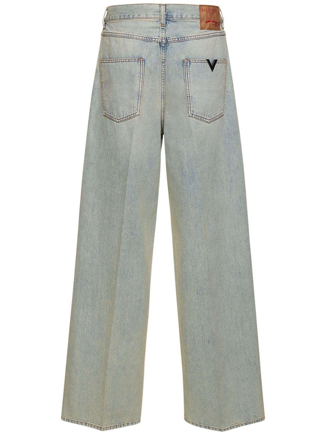 Shop Valentino V Detail Denim Loose Jeans In Blue