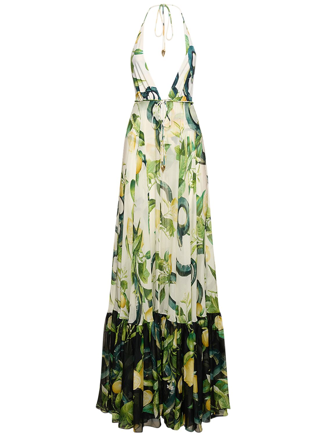 Image of Printed Silk Chiffon Self-tie Maxi Dress