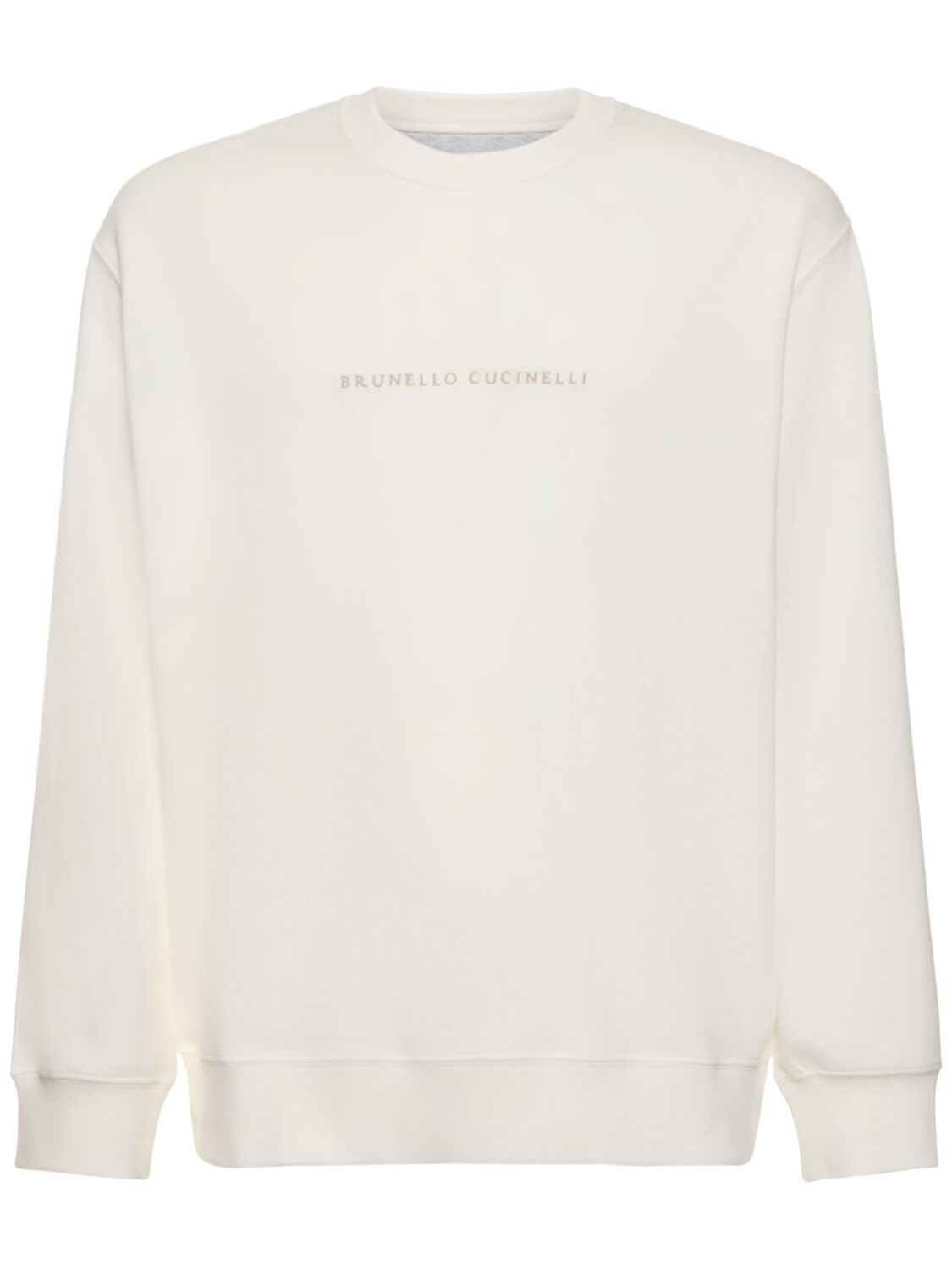 Shop Brunello Cucinelli Embroidered Logo Cotton Sweatshirt In White