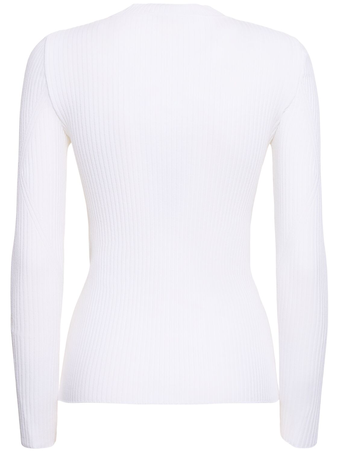 Shop Alberta Ferretti Ribbed Stretch Viscose Sweater In White