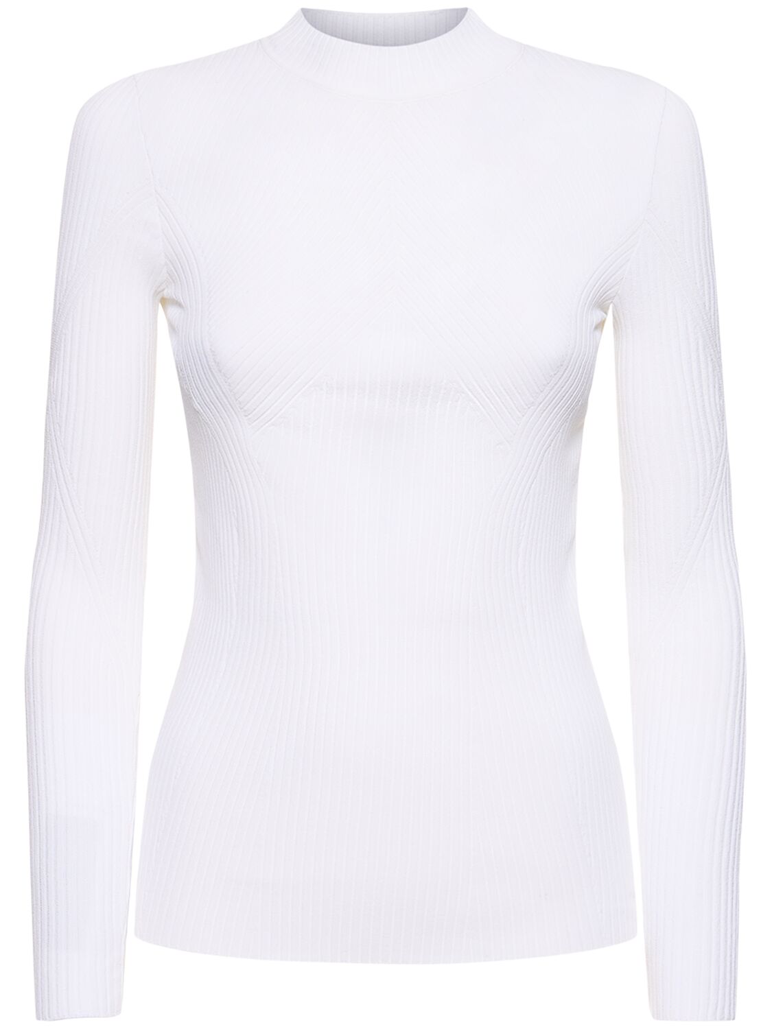 Alberta Ferretti Ribbed Stretch Viscose Sweater In White