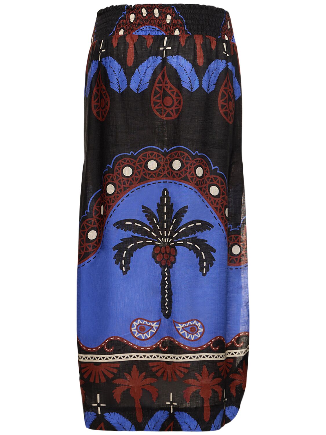 Shop Johanna Ortiz Masaaì Mythology Linen Midi Skirt In Black,brown,blu