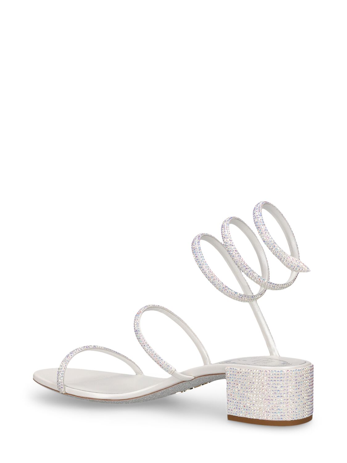 Shop René Caovilla 35mm Embellished Satin Sandals In White