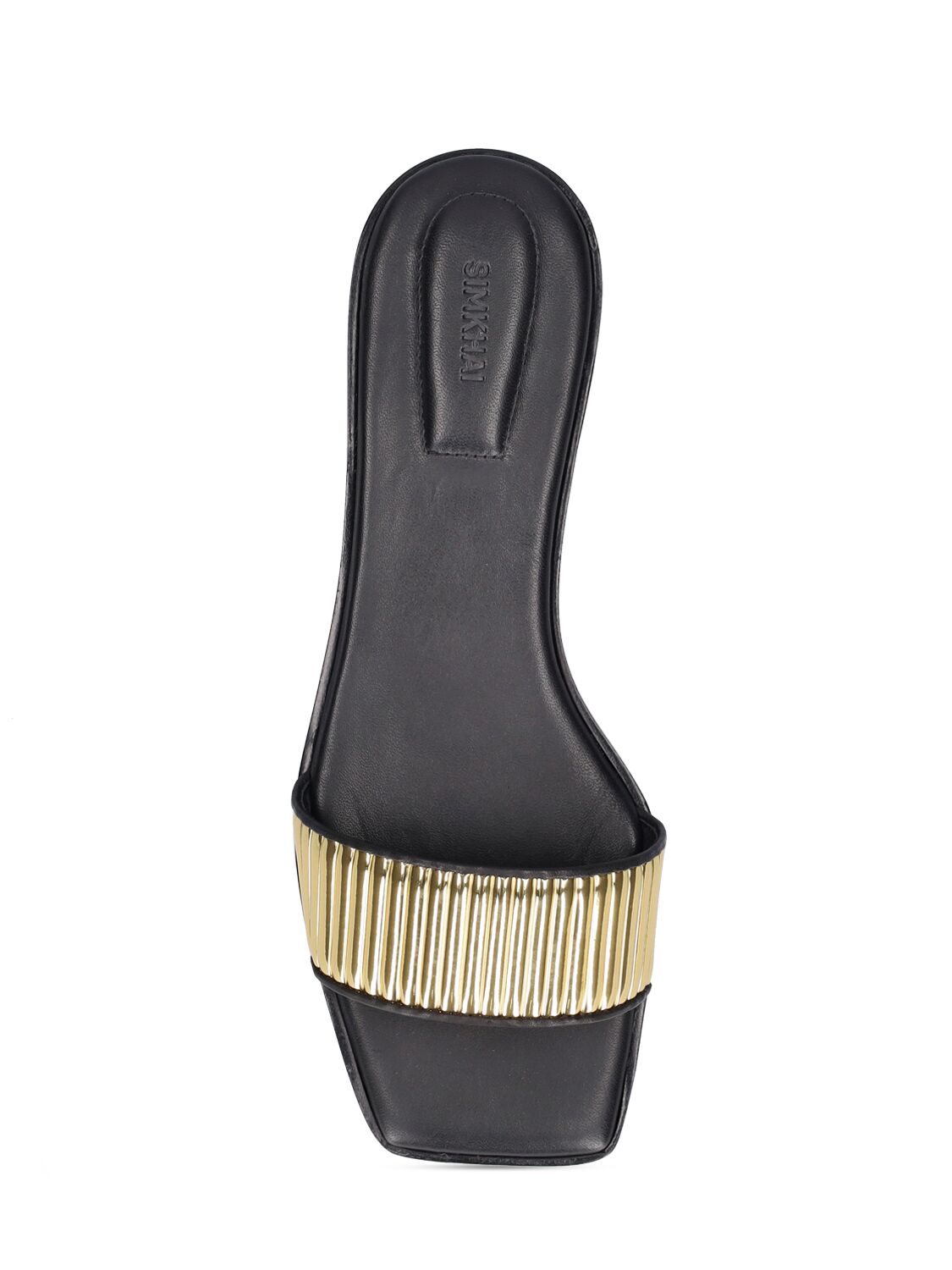 Shop Simkhai Carter Vegan Leather Slide Sandals In 블랙,골드