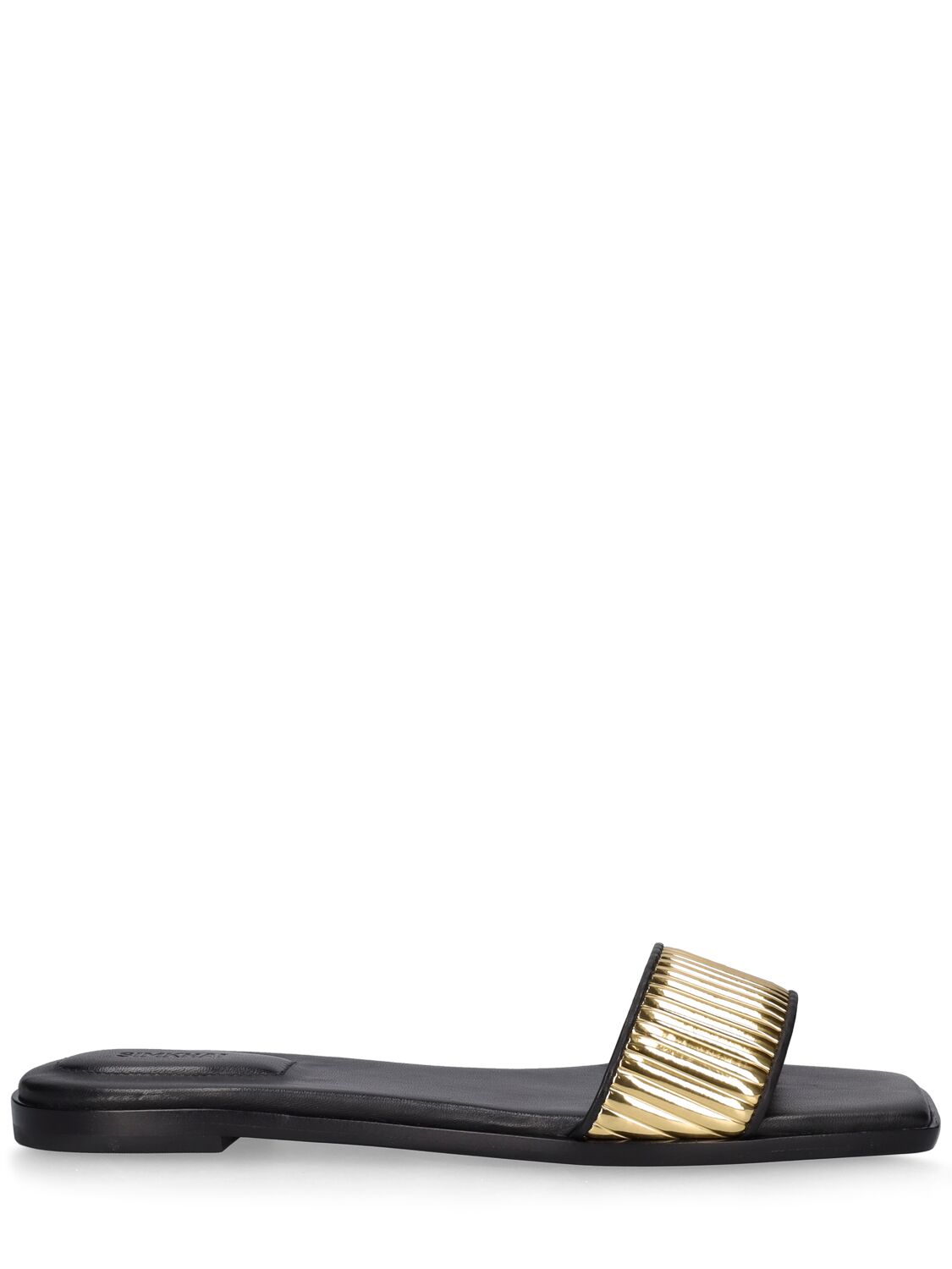 Shop Simkhai Carter Vegan Leather Slide Sandals In 블랙,골드