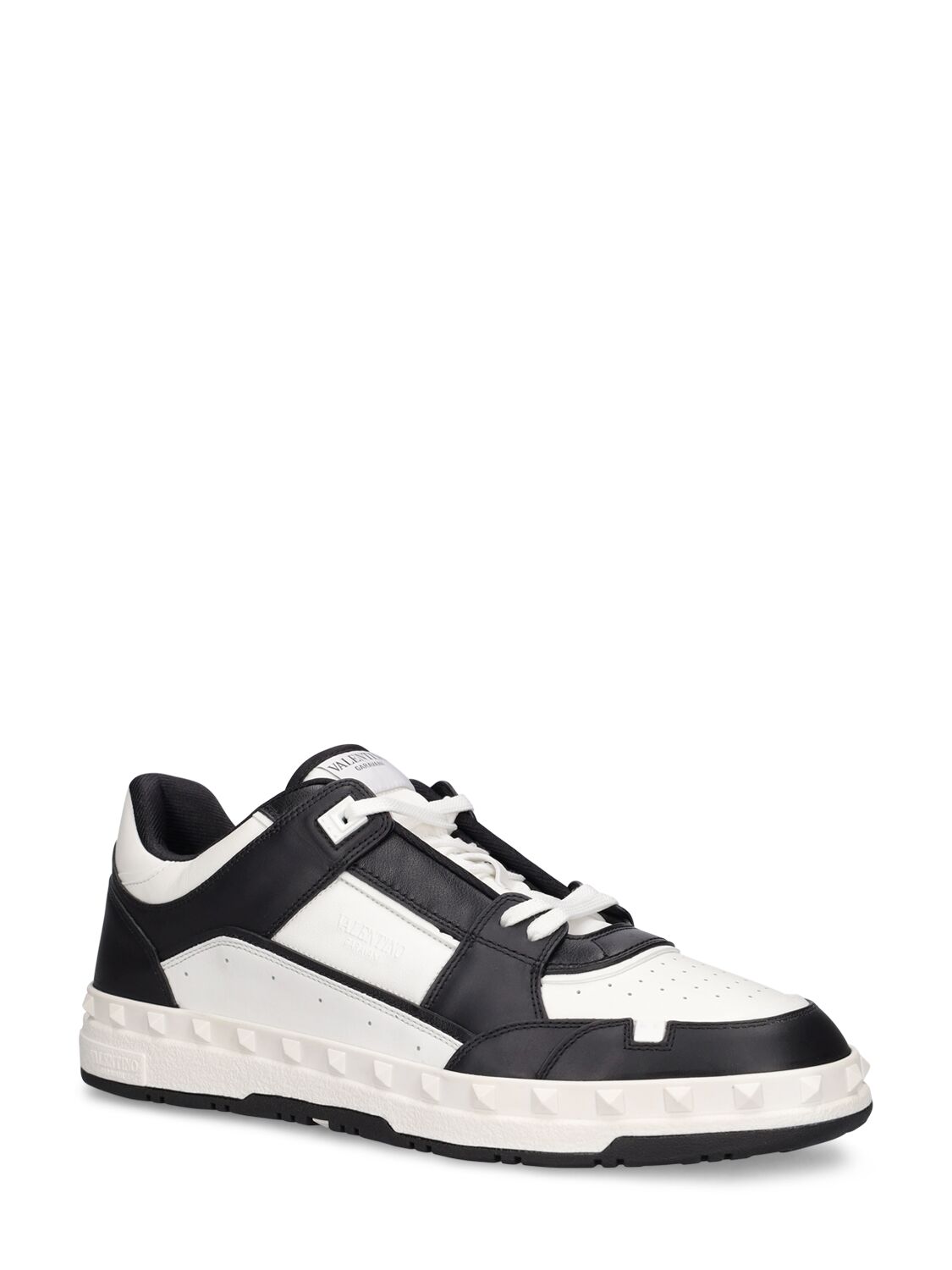 Shop Valentino Freedots Leather Low Top Sneakers In Black,white