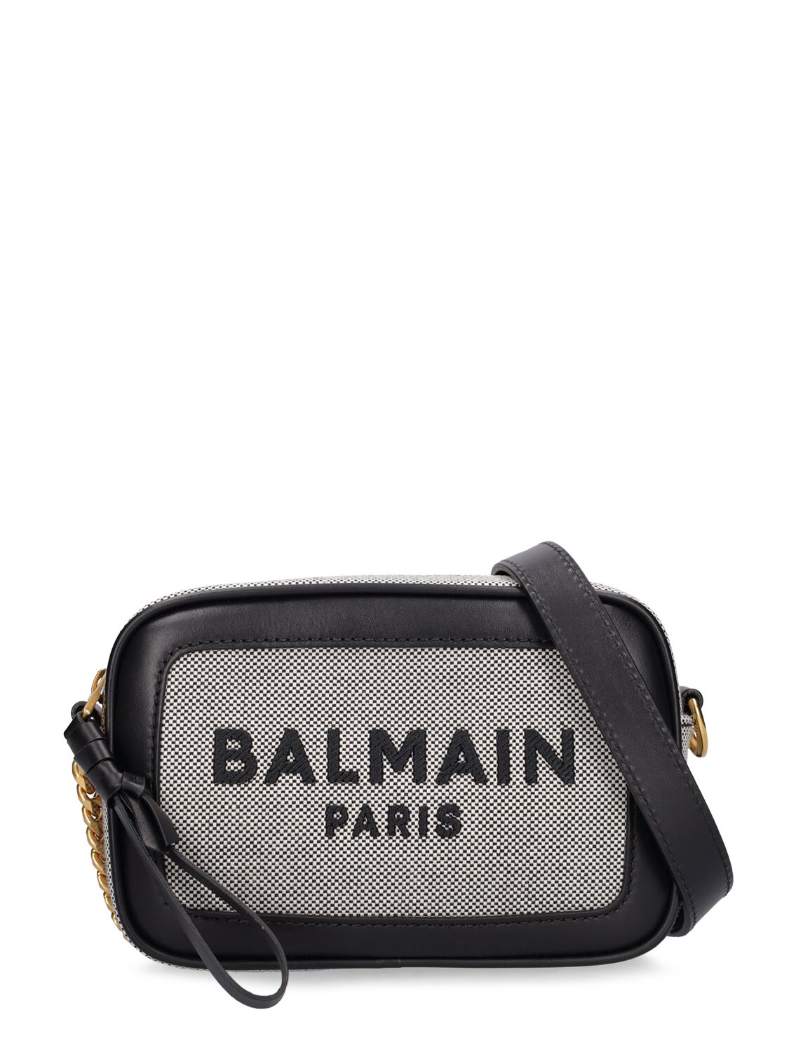 Balmain B-army Logo Canvas Camera Bag In Black,white
