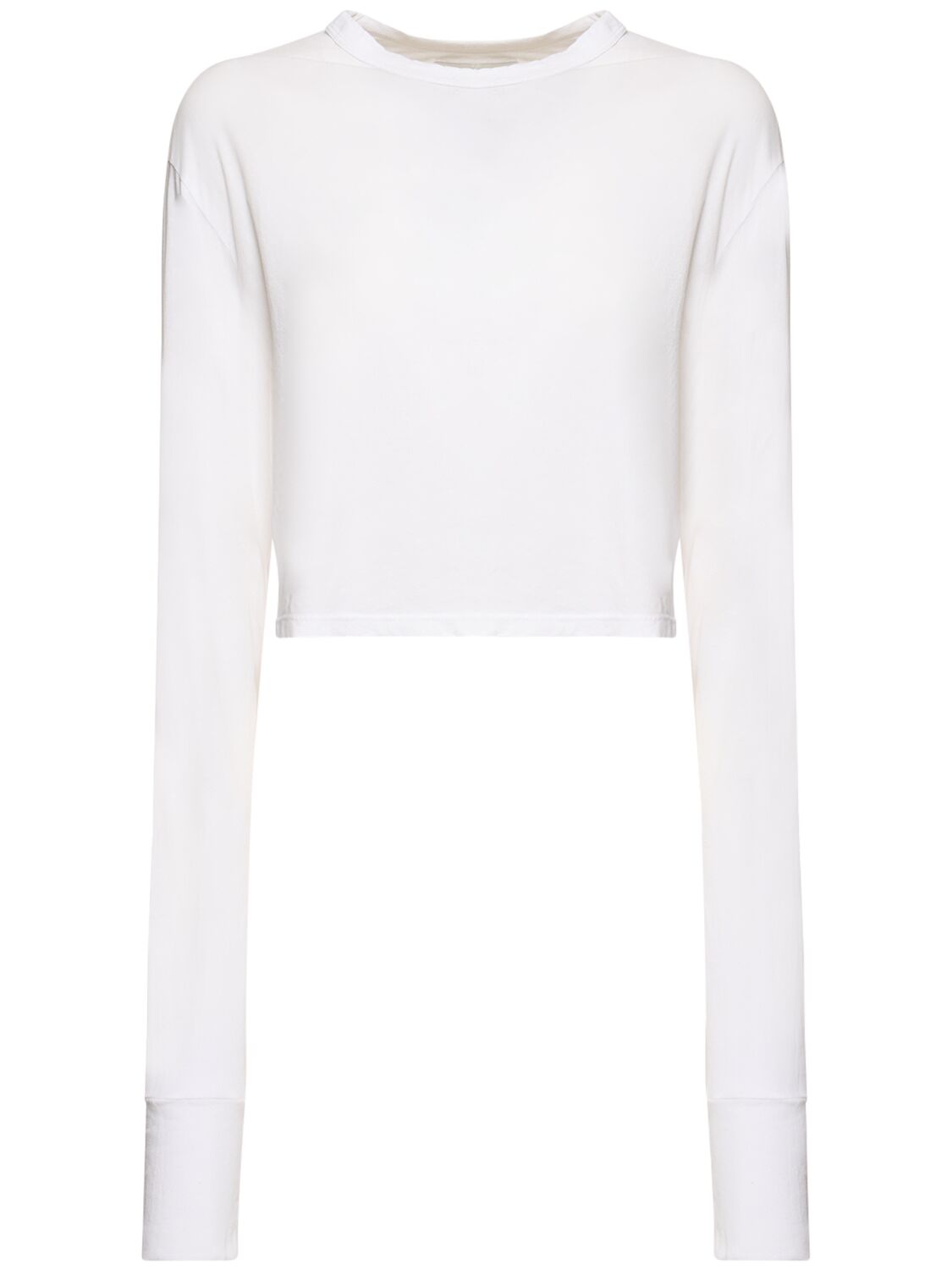 Les Tien Crop Cotton Long Sleeve T-shirt In White