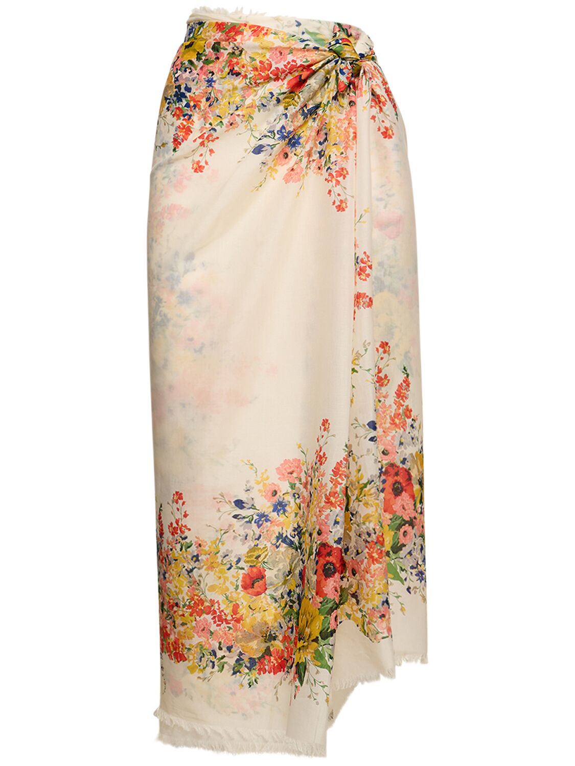 Zimmermann Printed Cotton Pareo Skirt In Ivory Floral