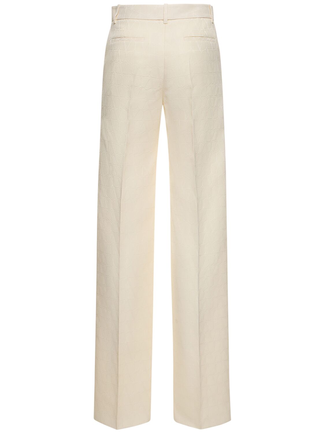 Shop Valentino Wo & Silk Crepe Logo H/wa Straight Pants In Ivory