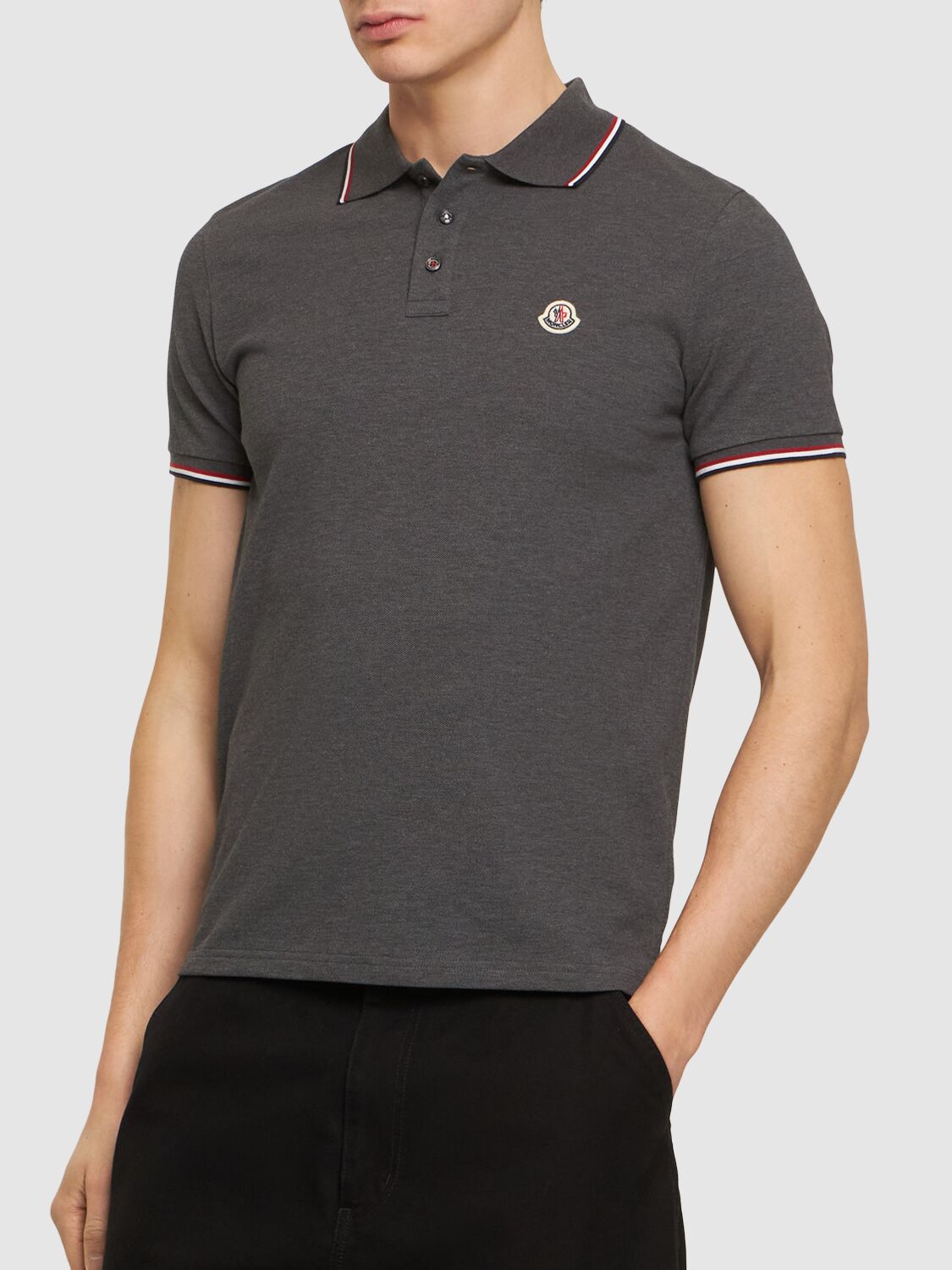 Shop Moncler Logo Patch Cotton Polo Shirt In Black