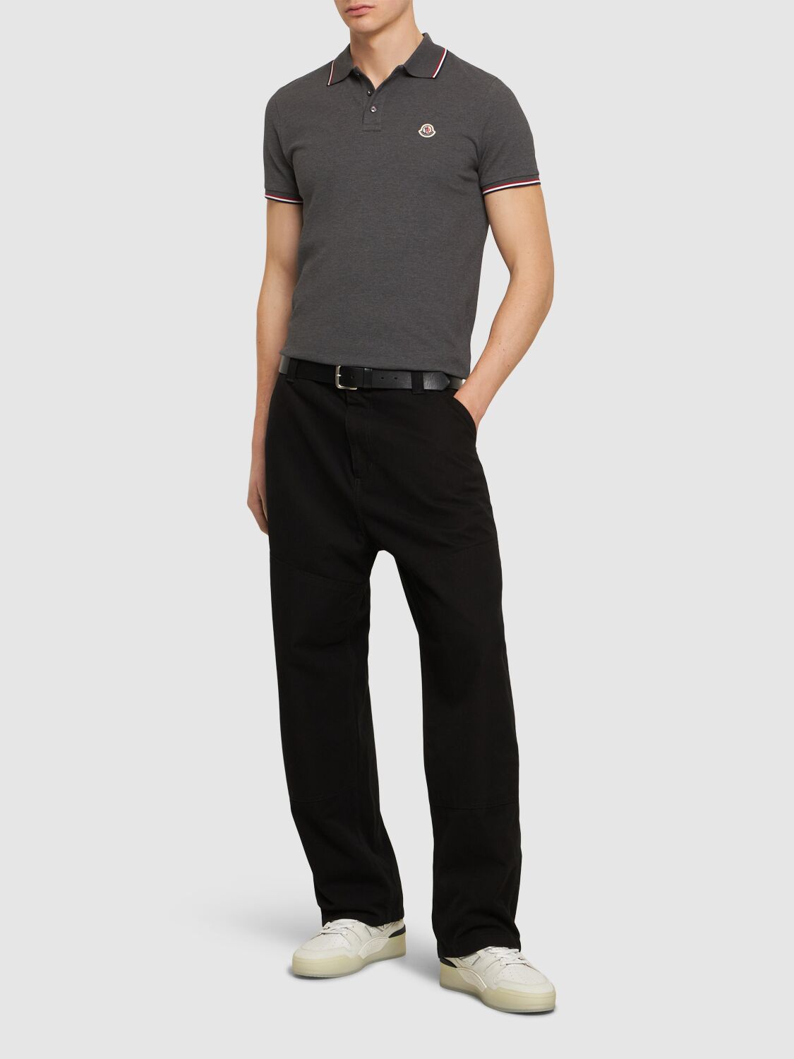 Shop Moncler Logo Patch Cotton Polo Shirt In Black