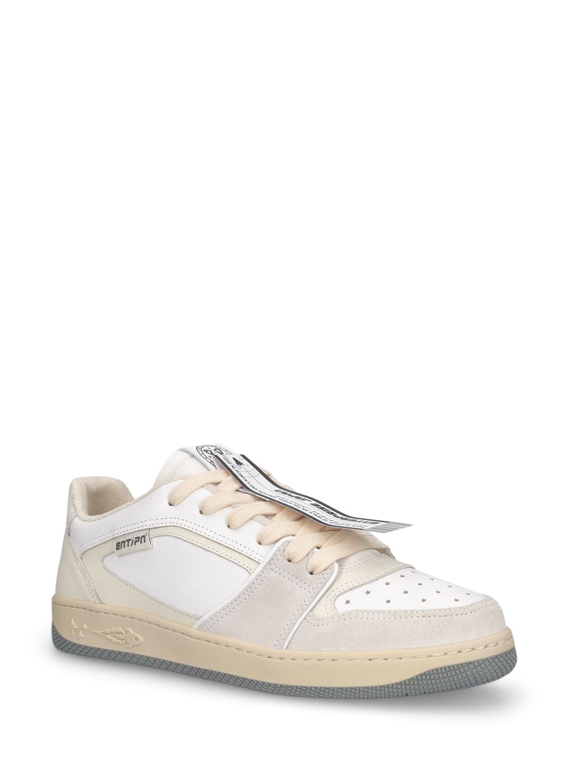 Shop Enterprise Japan Ej Egg Tag Low Leather Sneakers In Vintage White